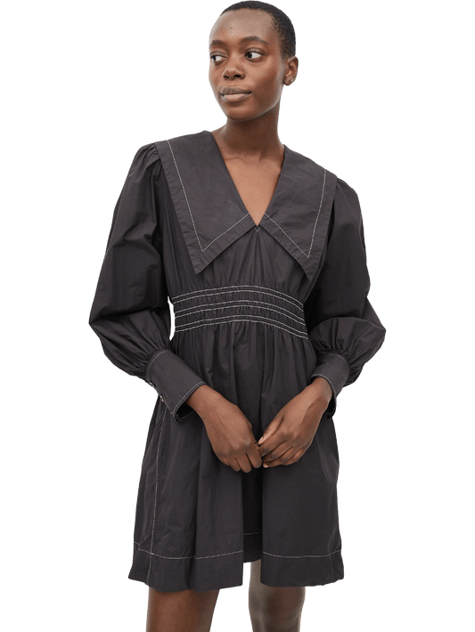 Size S | Ganni Cotton Poplin V-Neck Smock Mini Dress