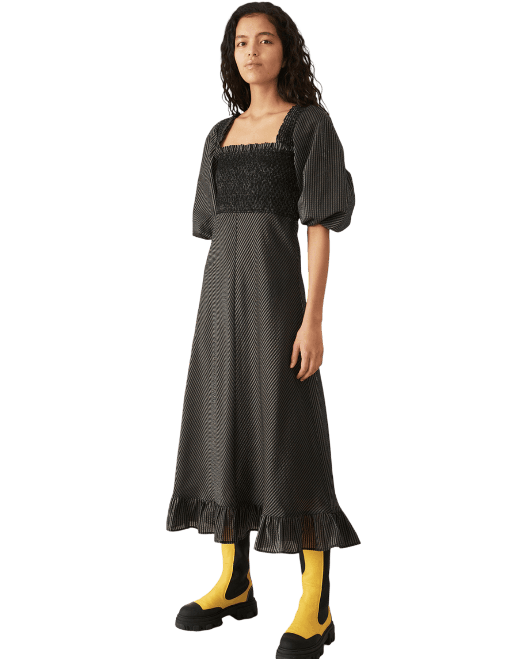 Size 38 (M) | Ganni Shirred Seersucker Dress