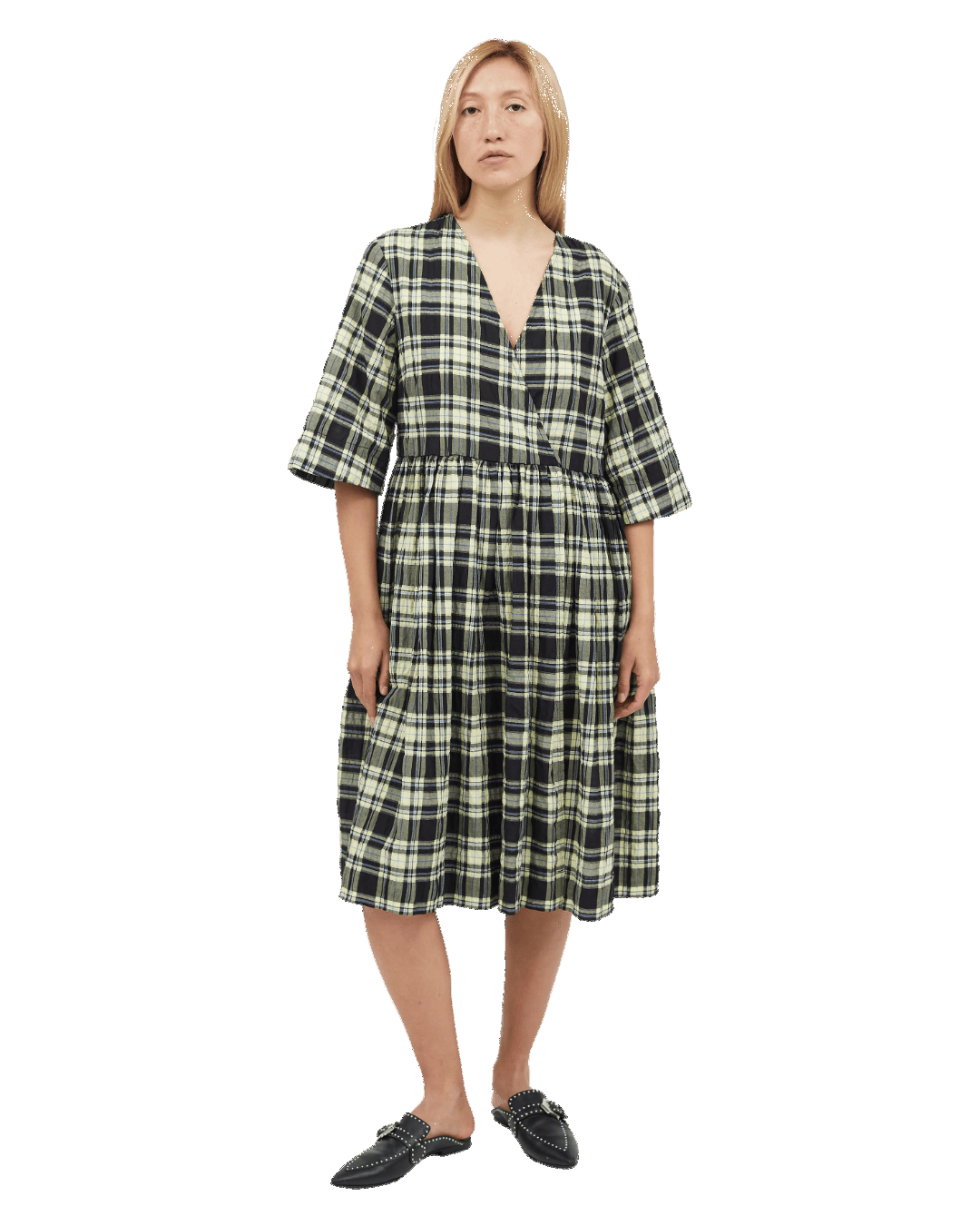 Size 36 (S) | Ganni Plaid Cotton Seersucker Dress