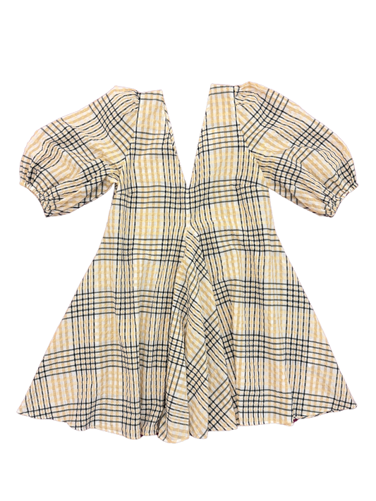 Size 10 - Ganni Natural Gingham Seersucker Mini Dress