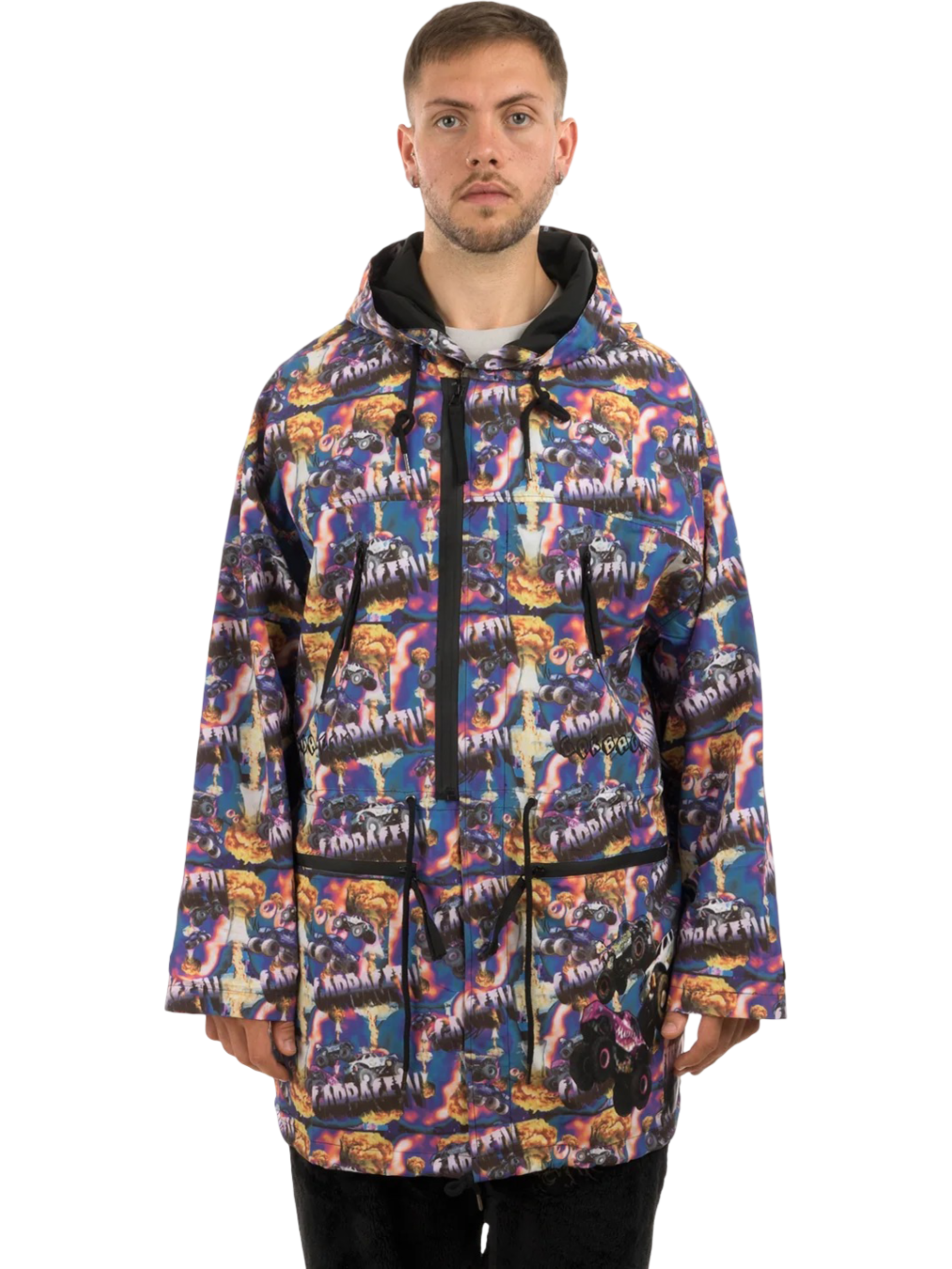 Size XL | Garbage TV Smash It Monster Print Anorak Coat