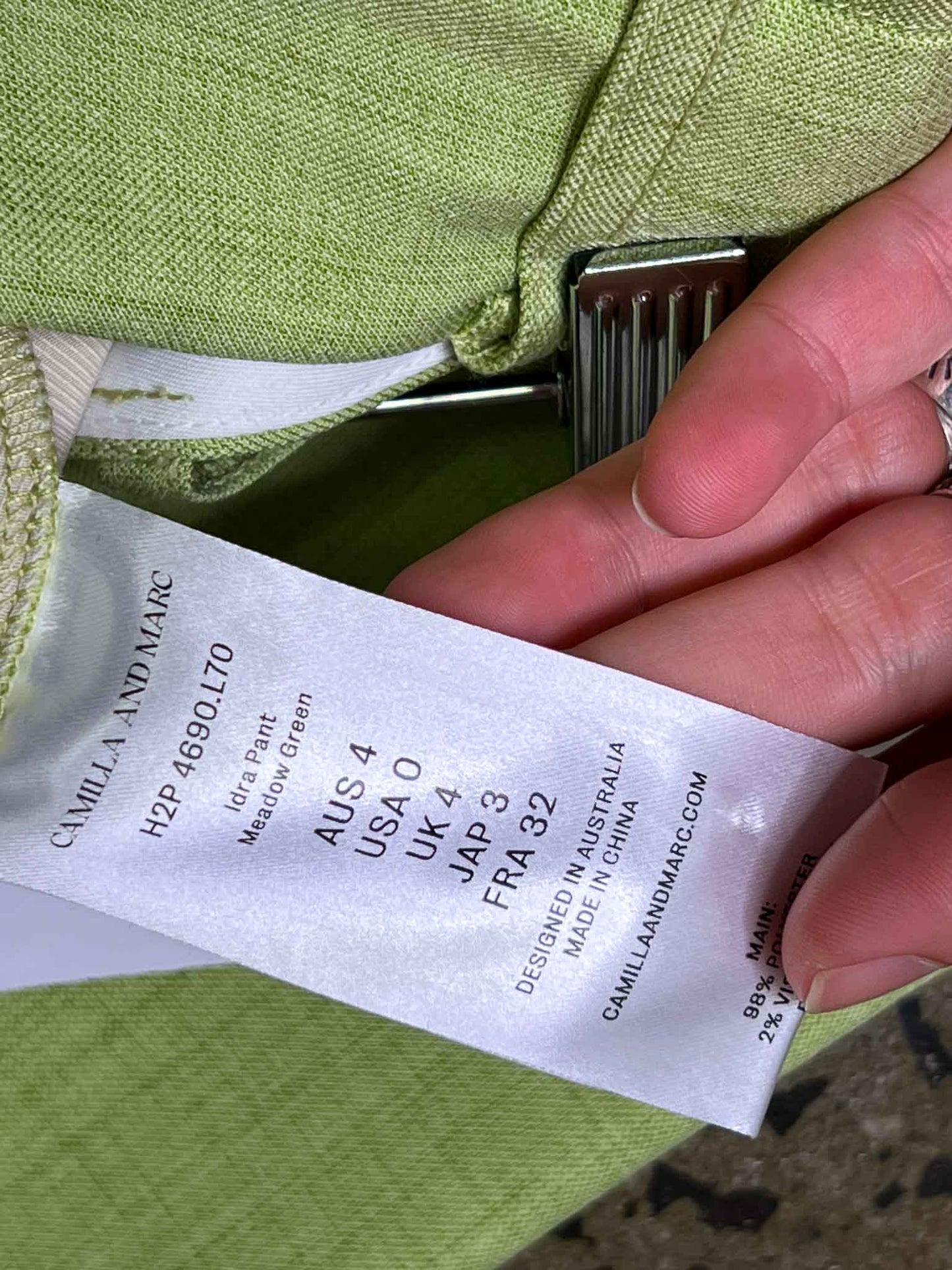 Size 4 (XXS) | Camilla and Marc Meadow Green Idra Pants