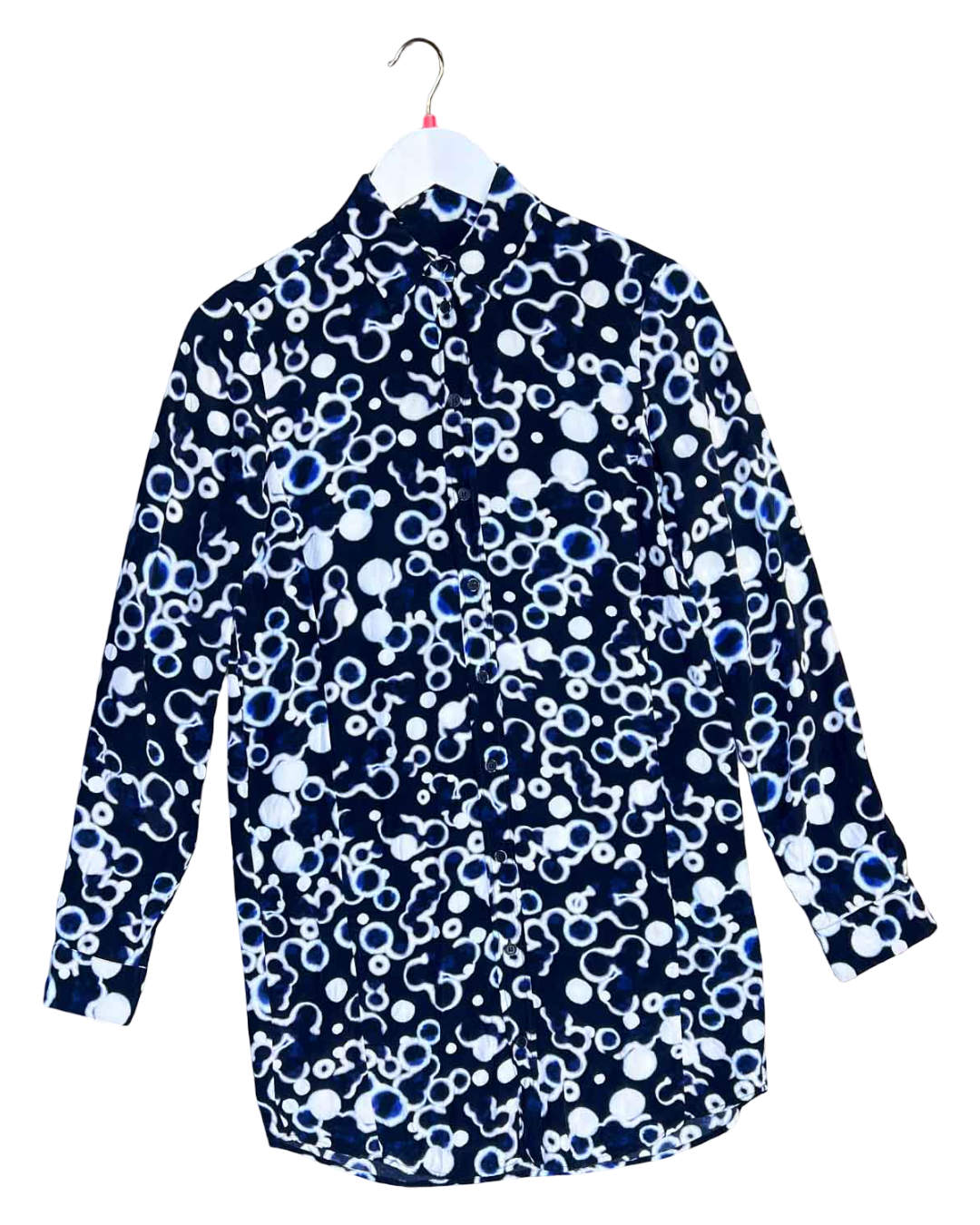 Size 40 (M) | MM6 Navy Longline Button-Up Dot Shirt