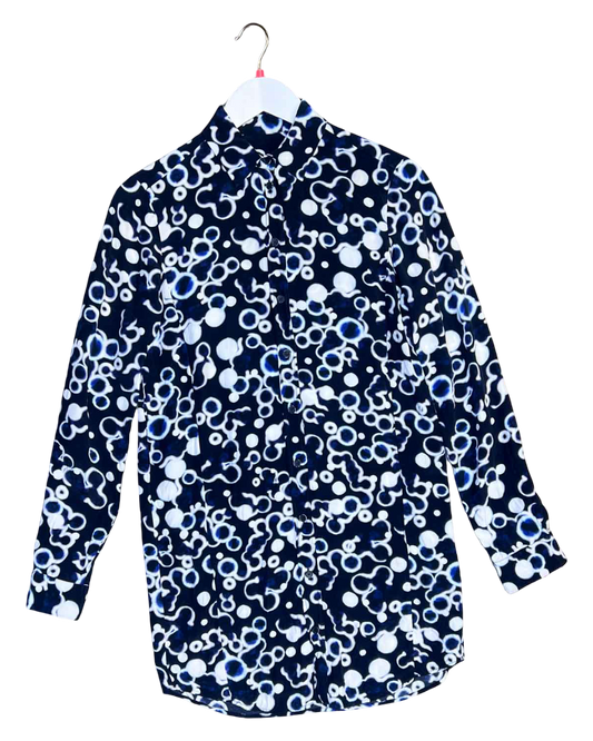 Size 40 (M) | MM6 Navy Longline Button-Up Dot Shirt