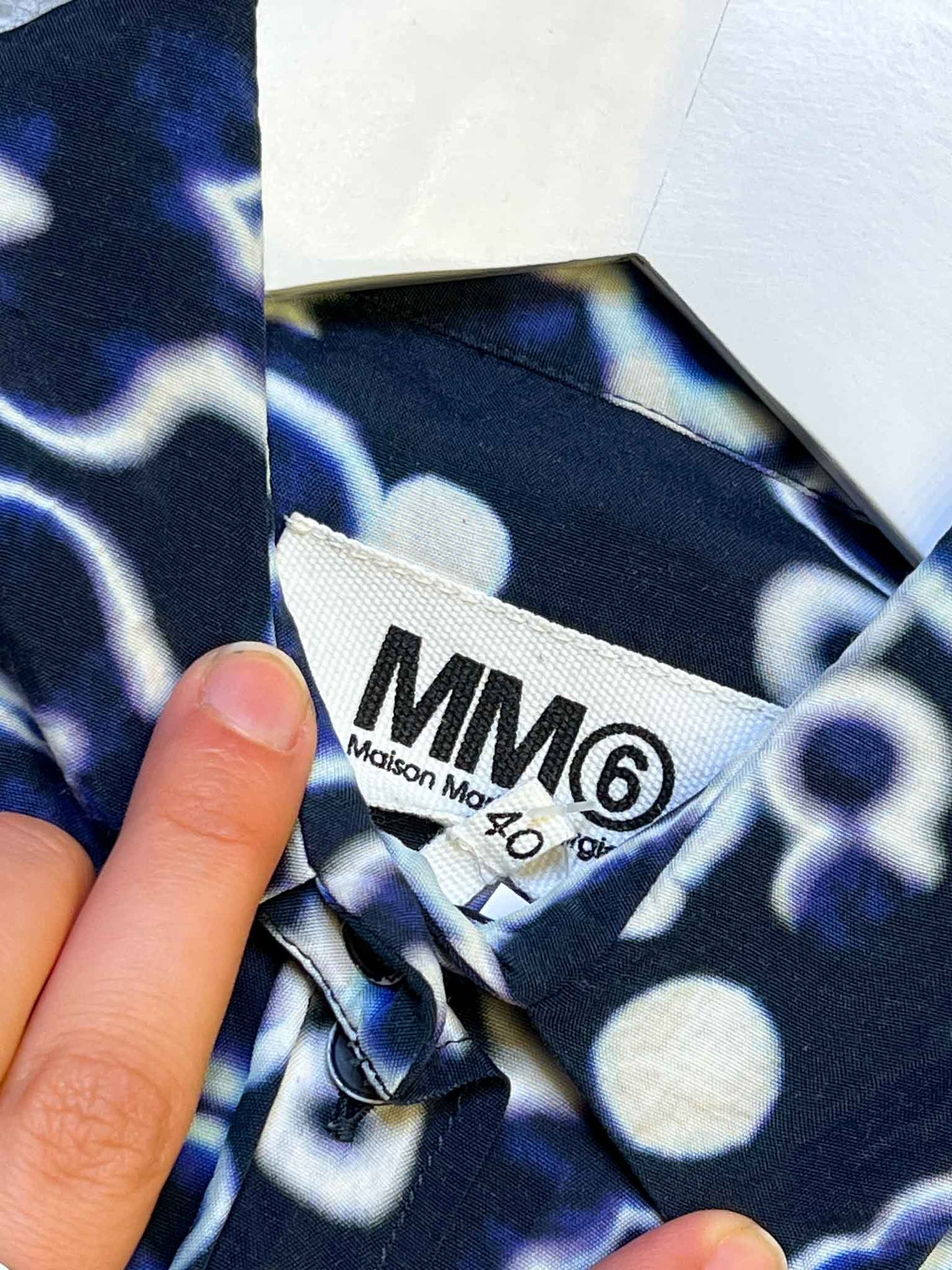 Size 40 (M) | MM6 Navy Longline Button-Up Dot Shirt