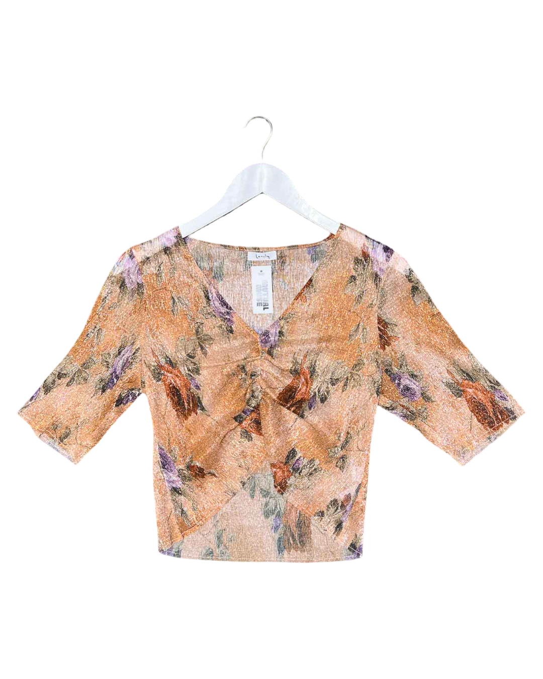 Size 12 (L) | Lonely Sparkly Flower Mesh Cropped Top