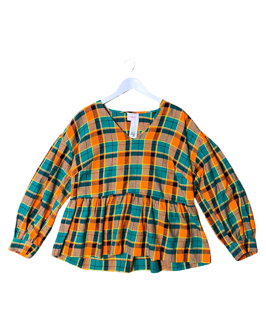 Size 12 (L) | OBUS Plaid Cotton Long-Sleeve Top