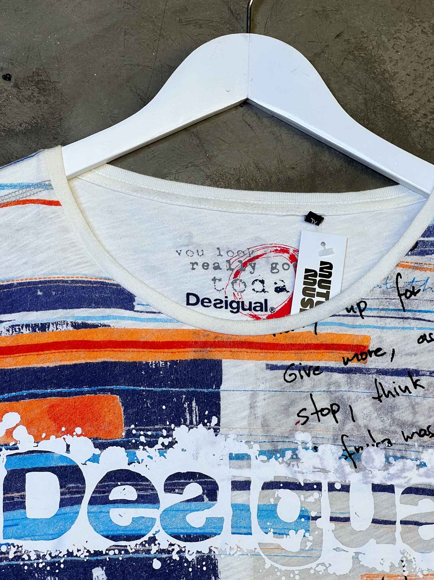 Size XL | Desigual Cotton Printed Stripe T-shirt
