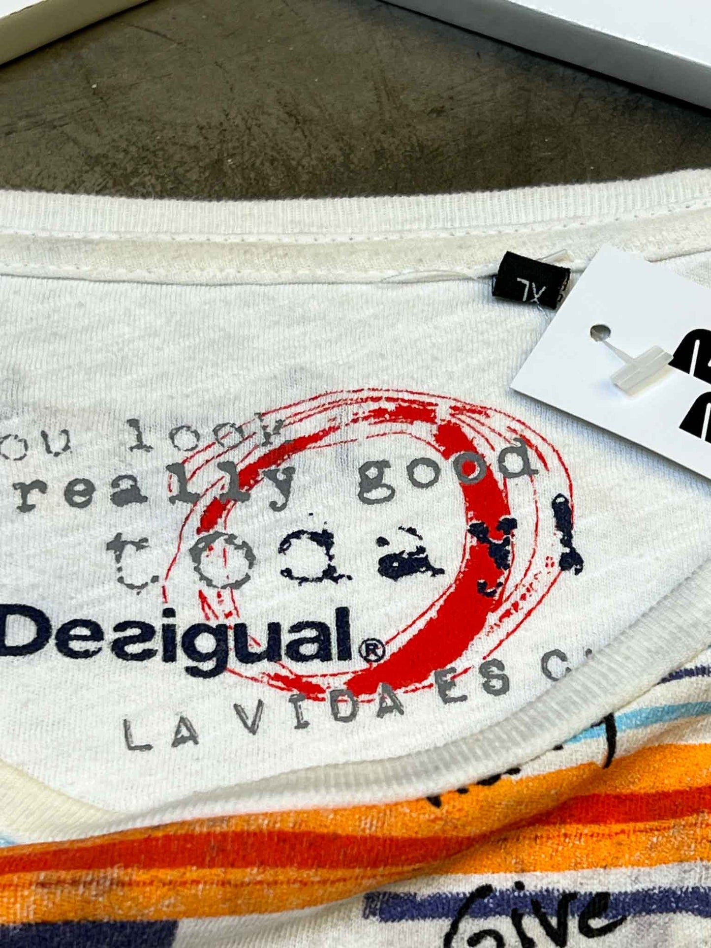 Size XL | Desigual Cotton Printed Stripe T-shirt