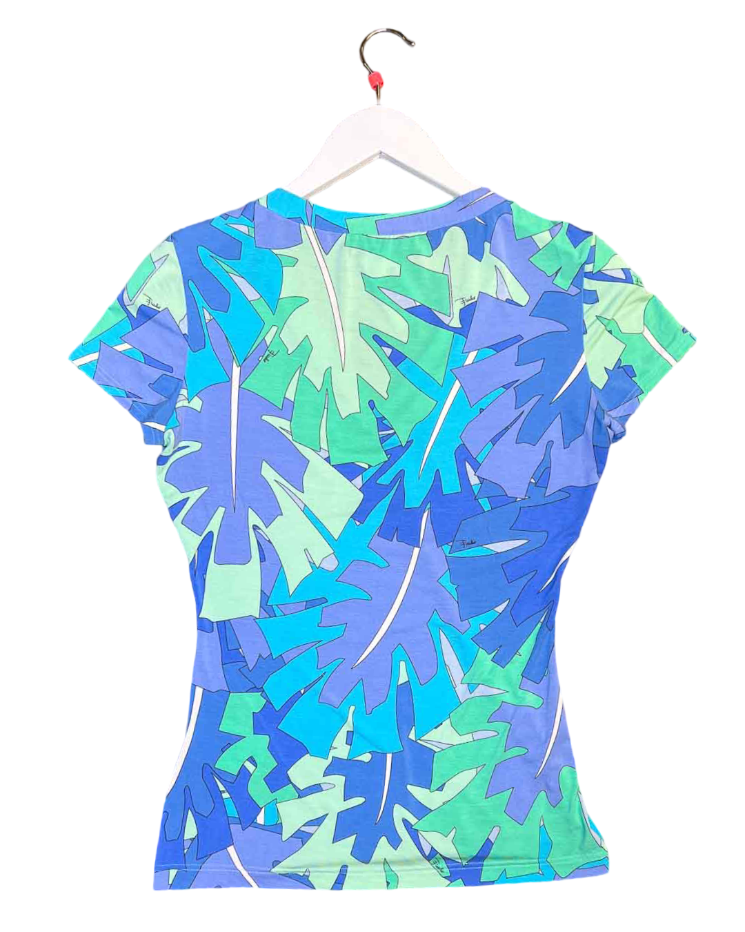 Size M | Emilio Pucci Blue Abstract Palm Leaf V-Neck Top