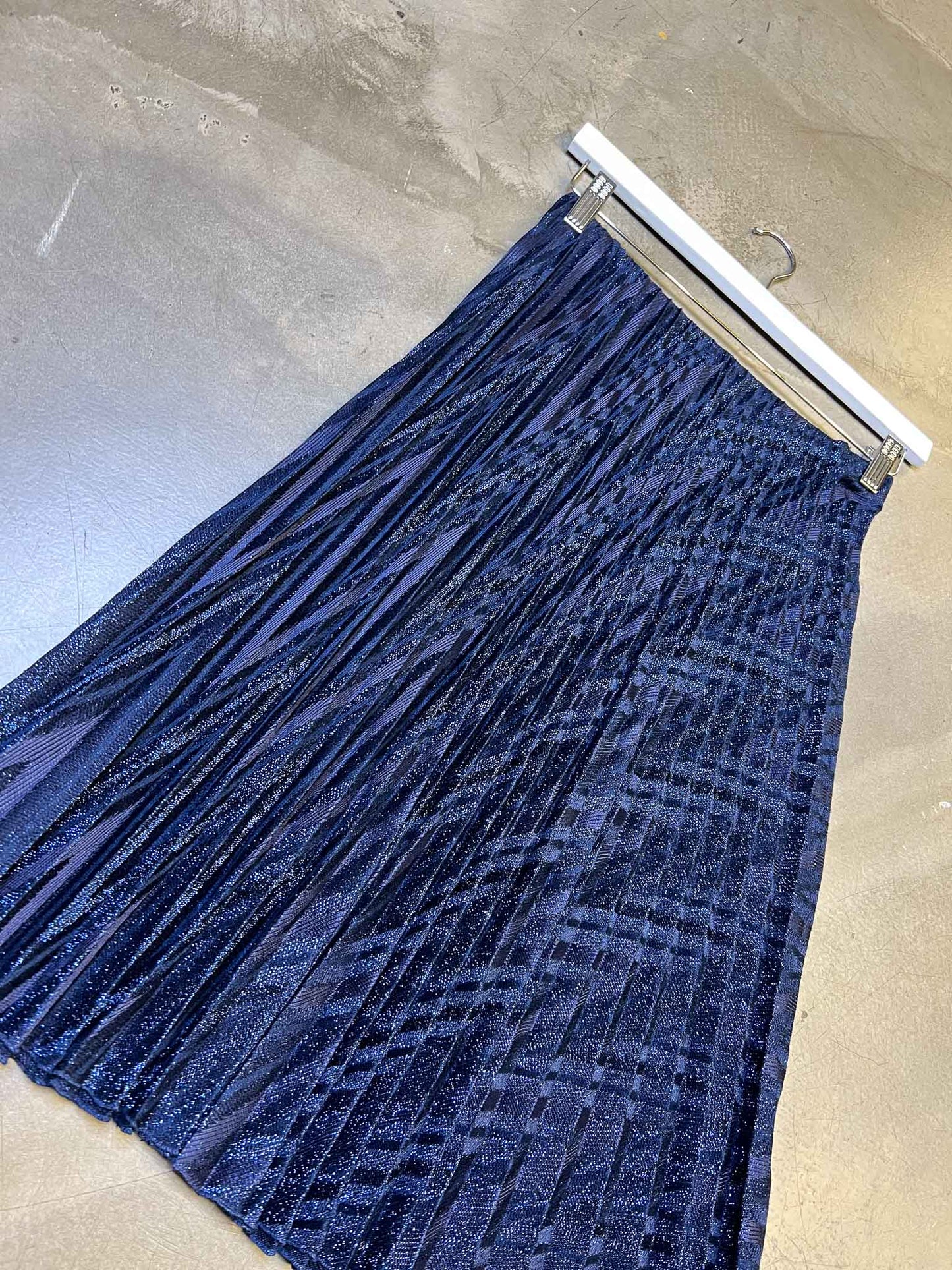 Size S | Missoni Collection Navy Pleated Glitter Midi Skirt