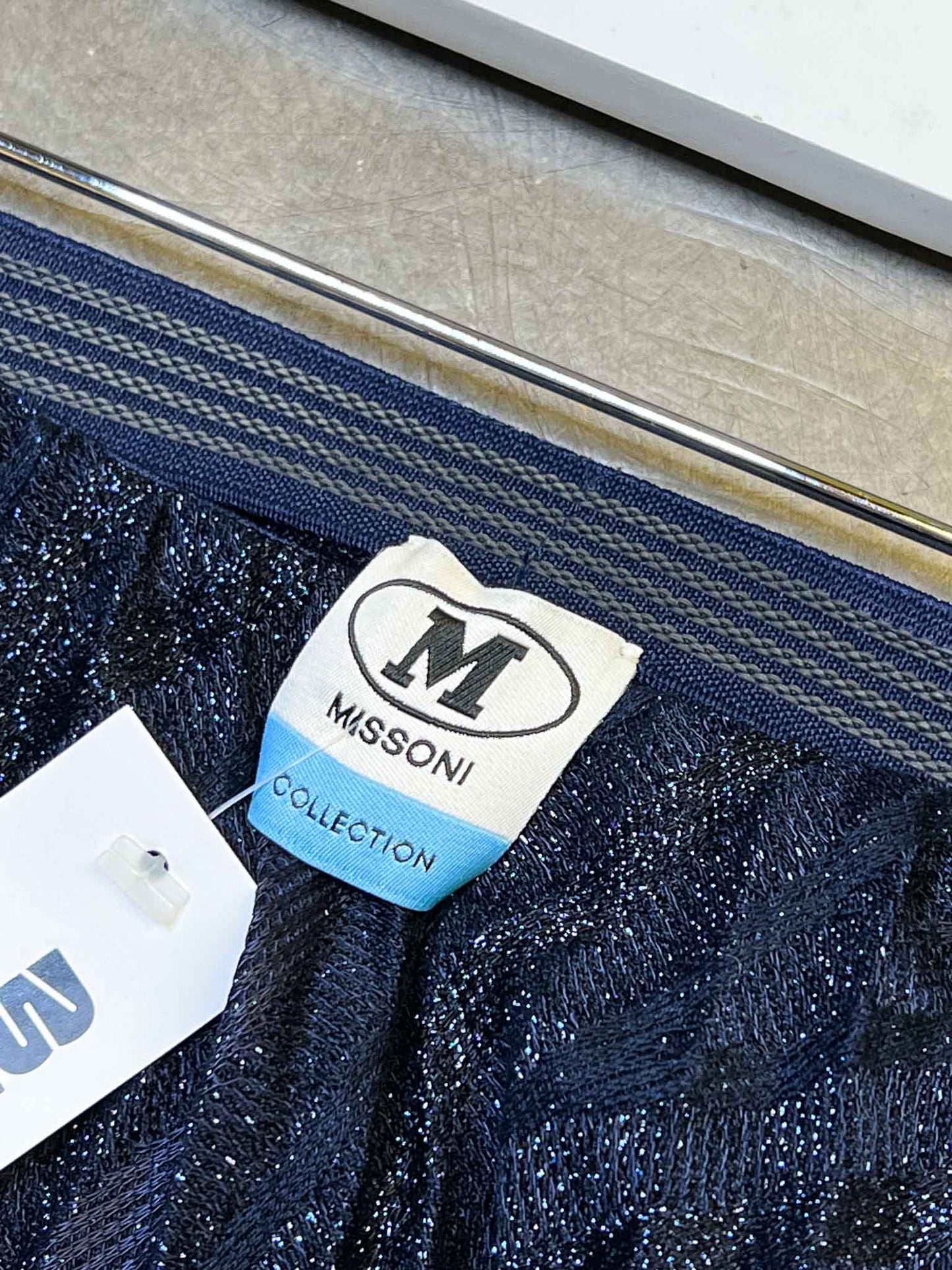 Size S | Missoni Collection Navy Pleated Glitter Midi Skirt