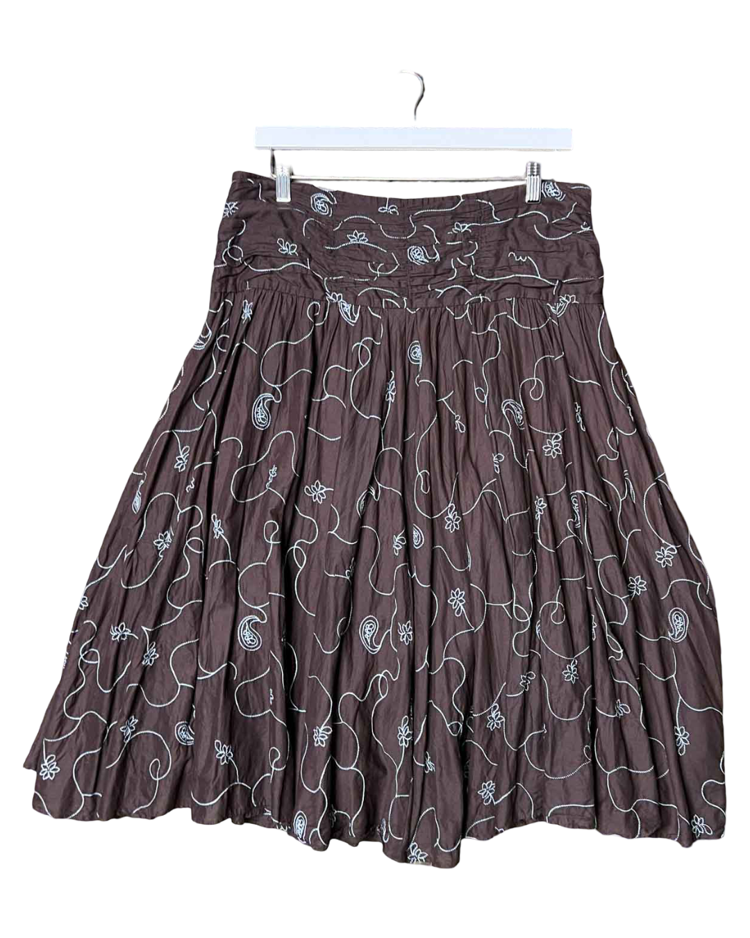 Size 16 | Gitane Brown Cotton Floral Embroidered Midi Skirt
