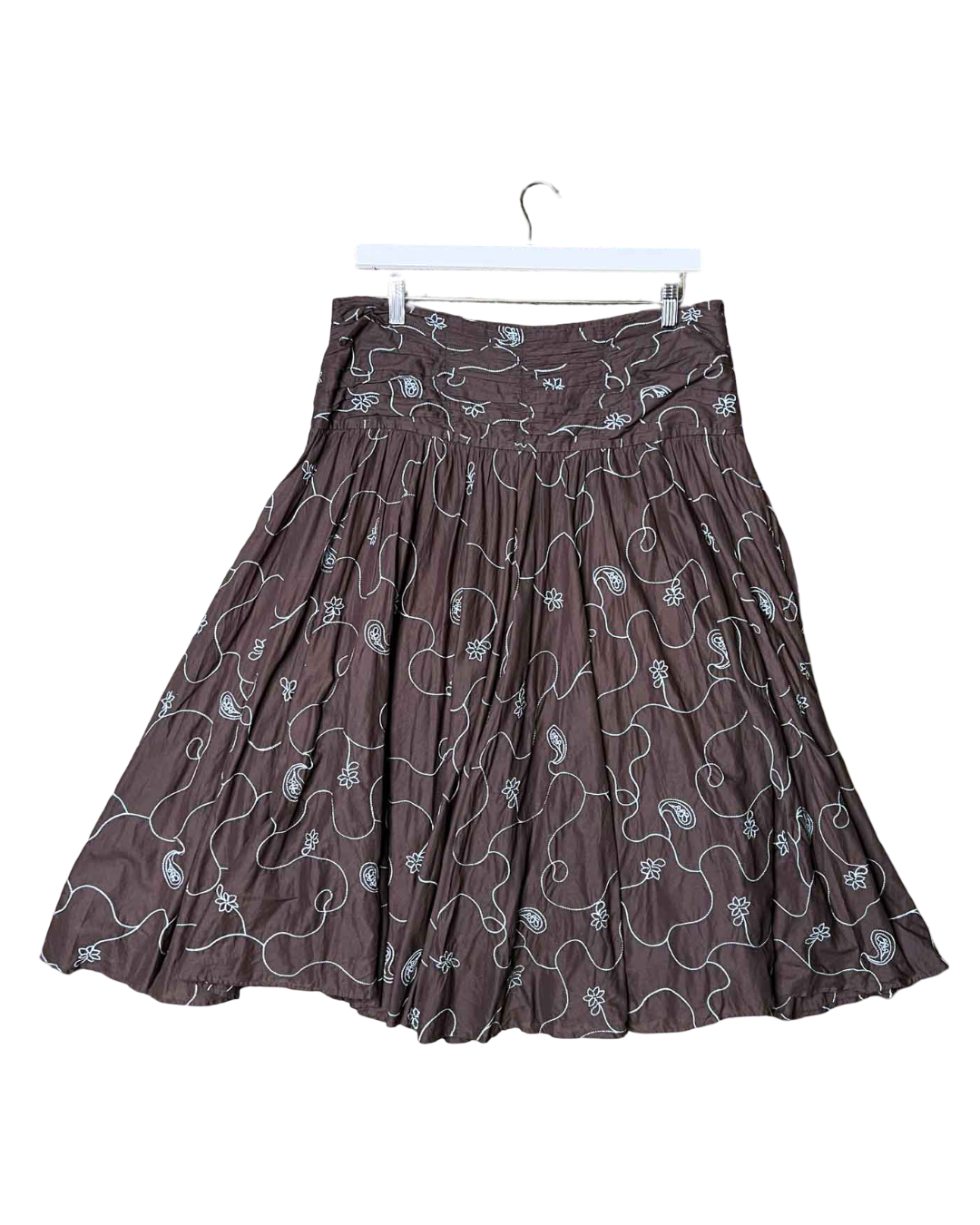 Size 16 | Gitane Brown Cotton Floral Embroidered Midi Skirt