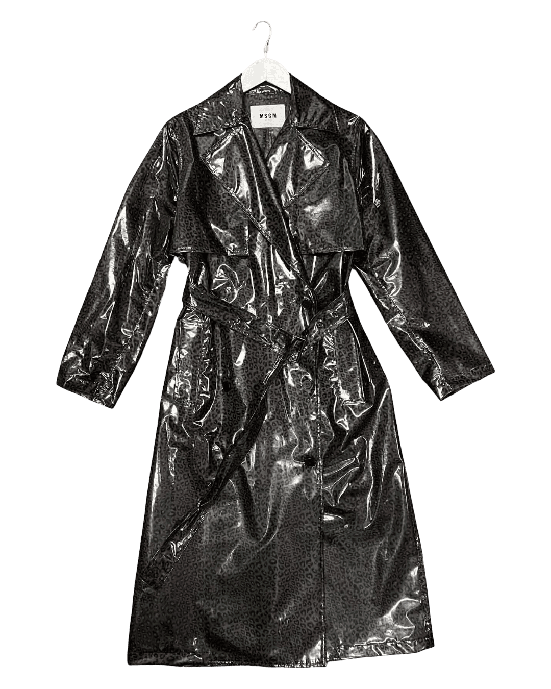 Size 42 (XL) | MSGM Polyurethane Leopard Print Translucent Coat