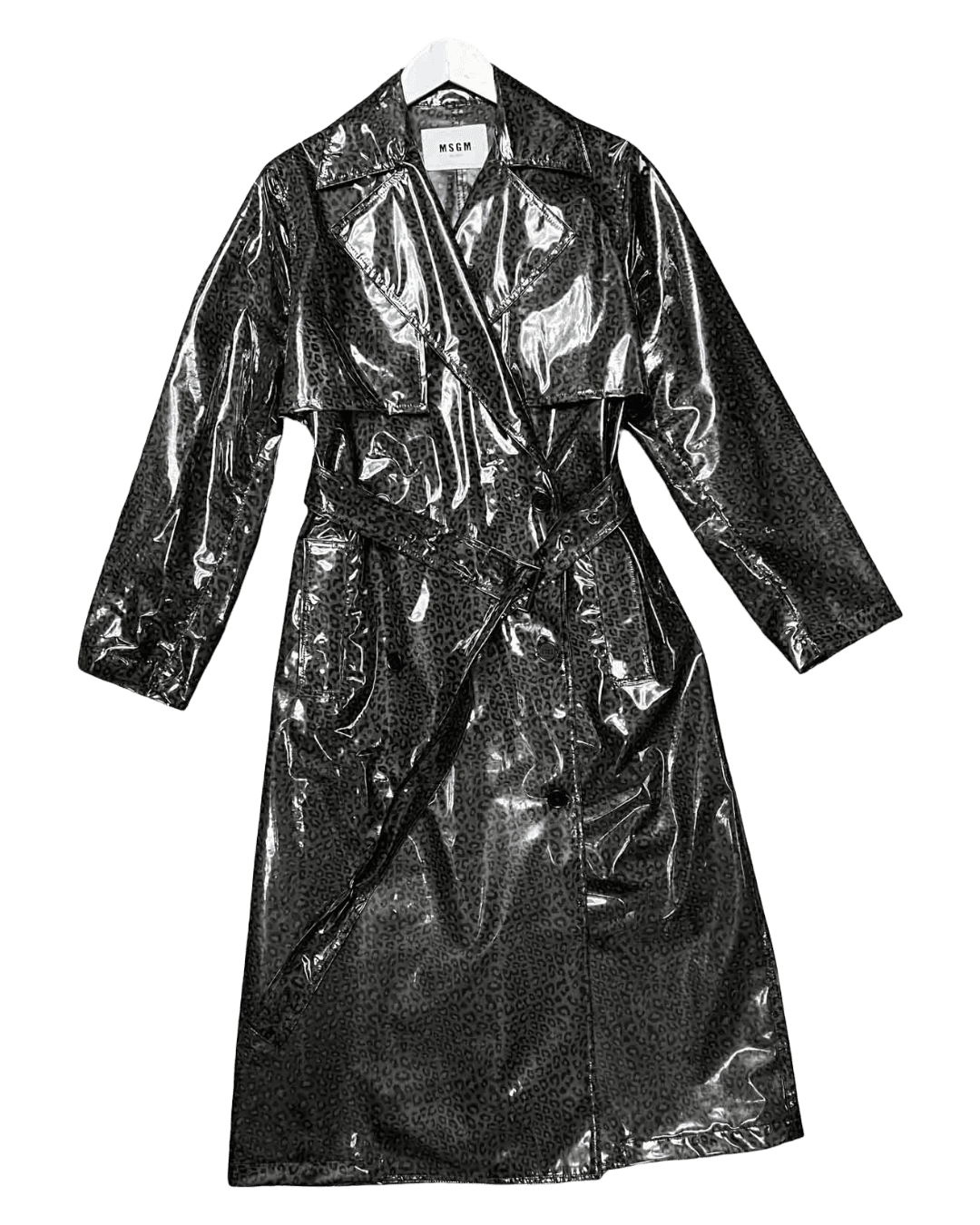 Size 42 (XL) | MSGM Polyurethane Leopard Print Translucent Coat