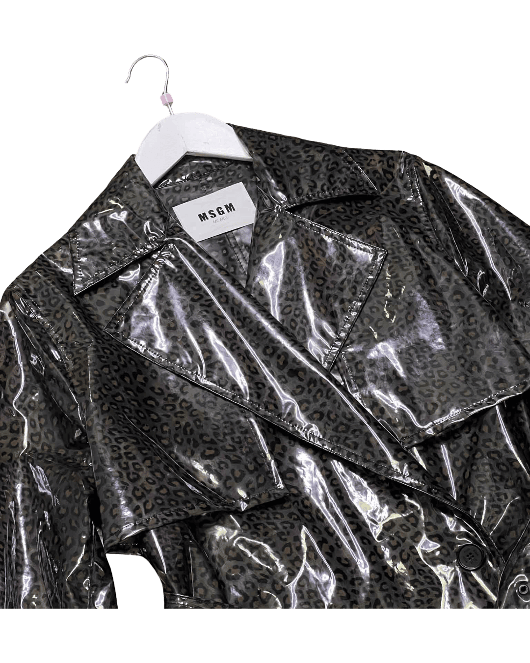 Size 42 (XL) | MSGM Polyurethane Leopard Print Translucent Coat