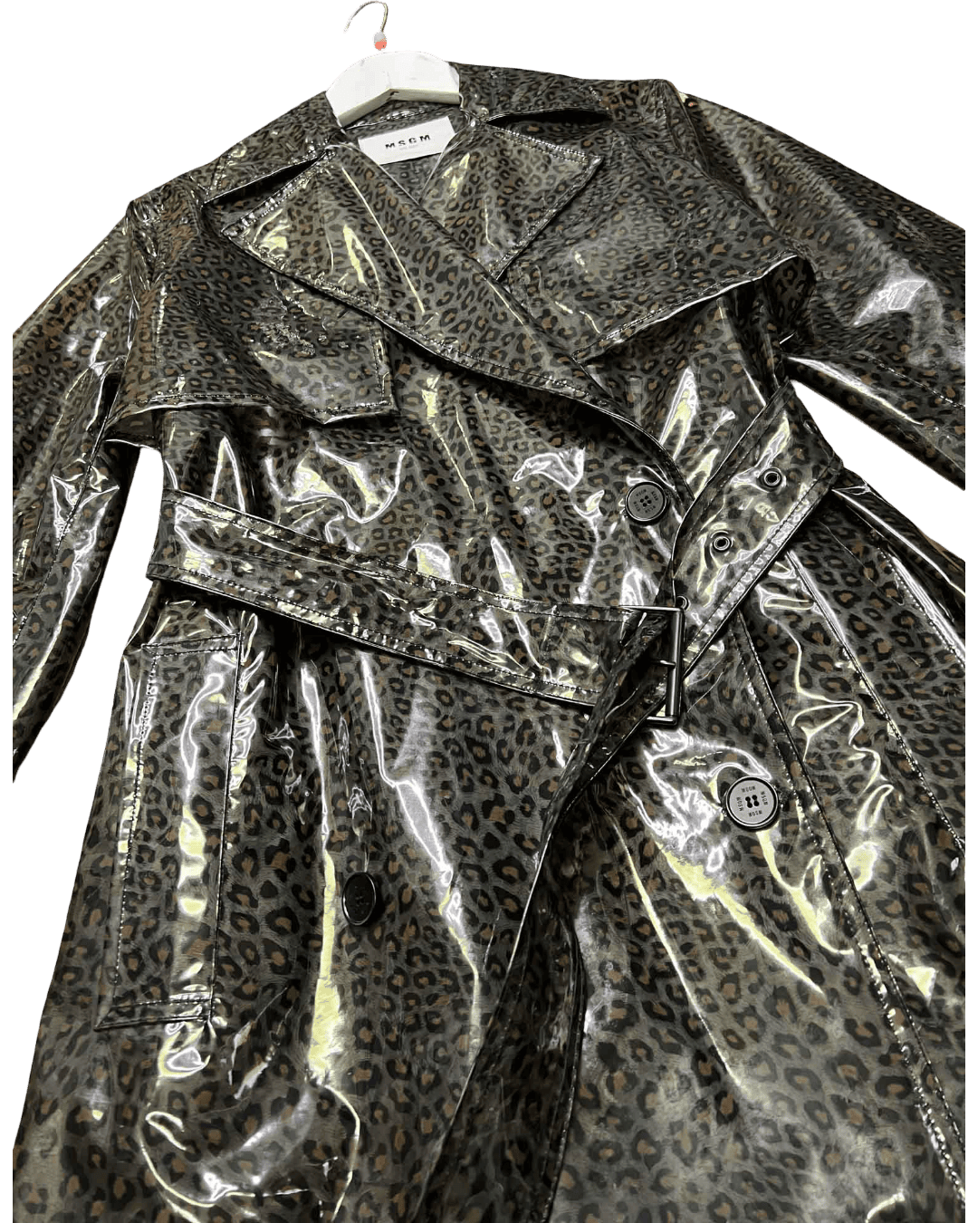 Size 42 (XL) | MSGM Polyurethane Leopard Print Translucent Coat