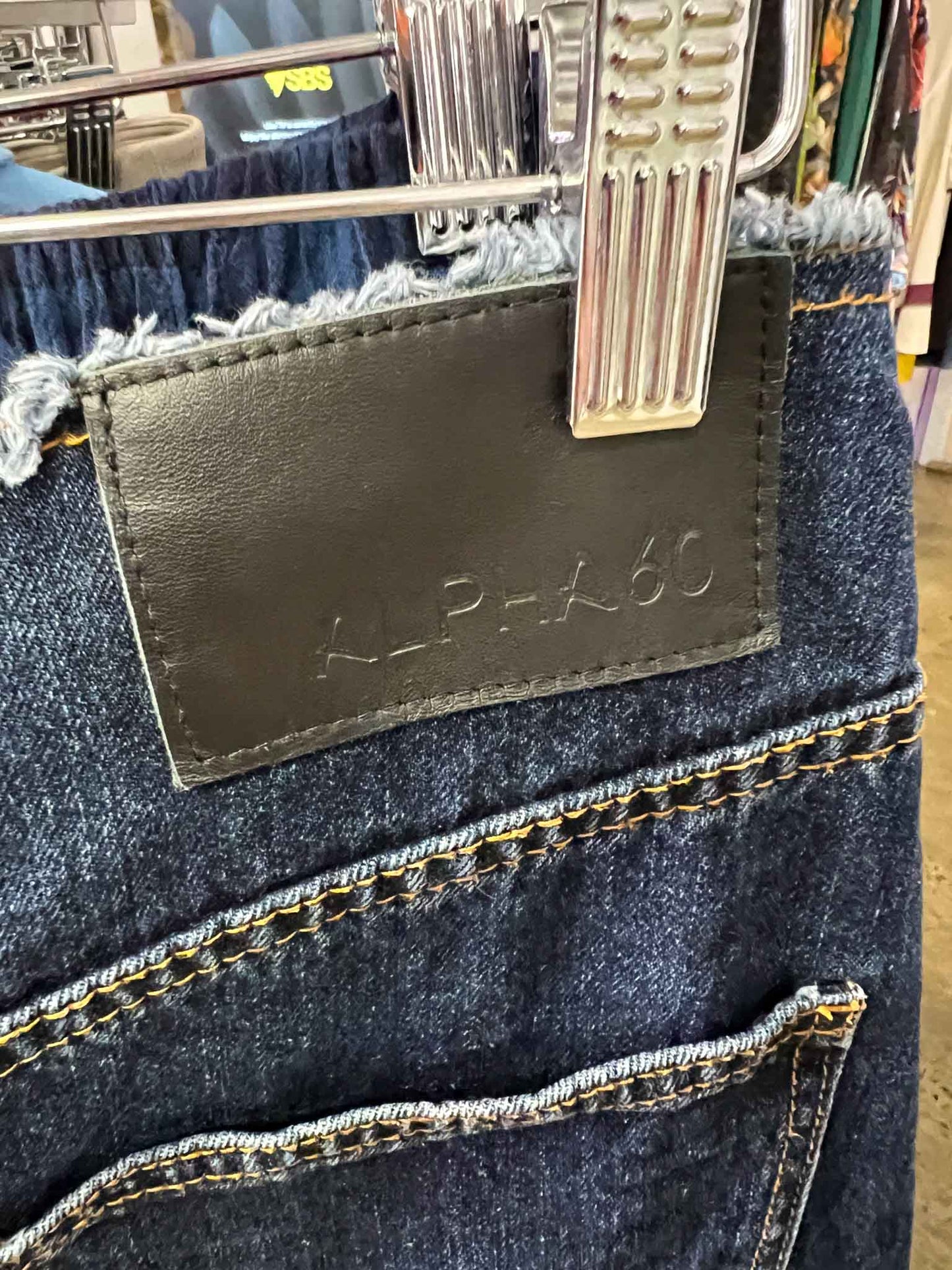 Size S | Alpha60 Raw Waist Denim Midi Skirt