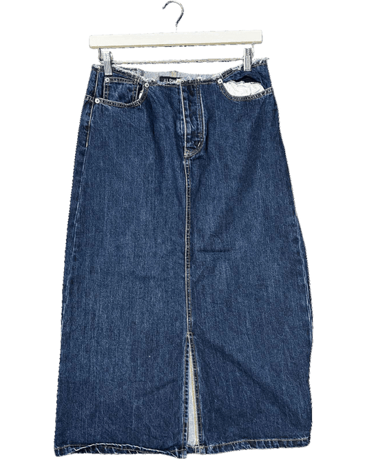 Size S | Alpha60 Raw Waist Denim Midi Skirt