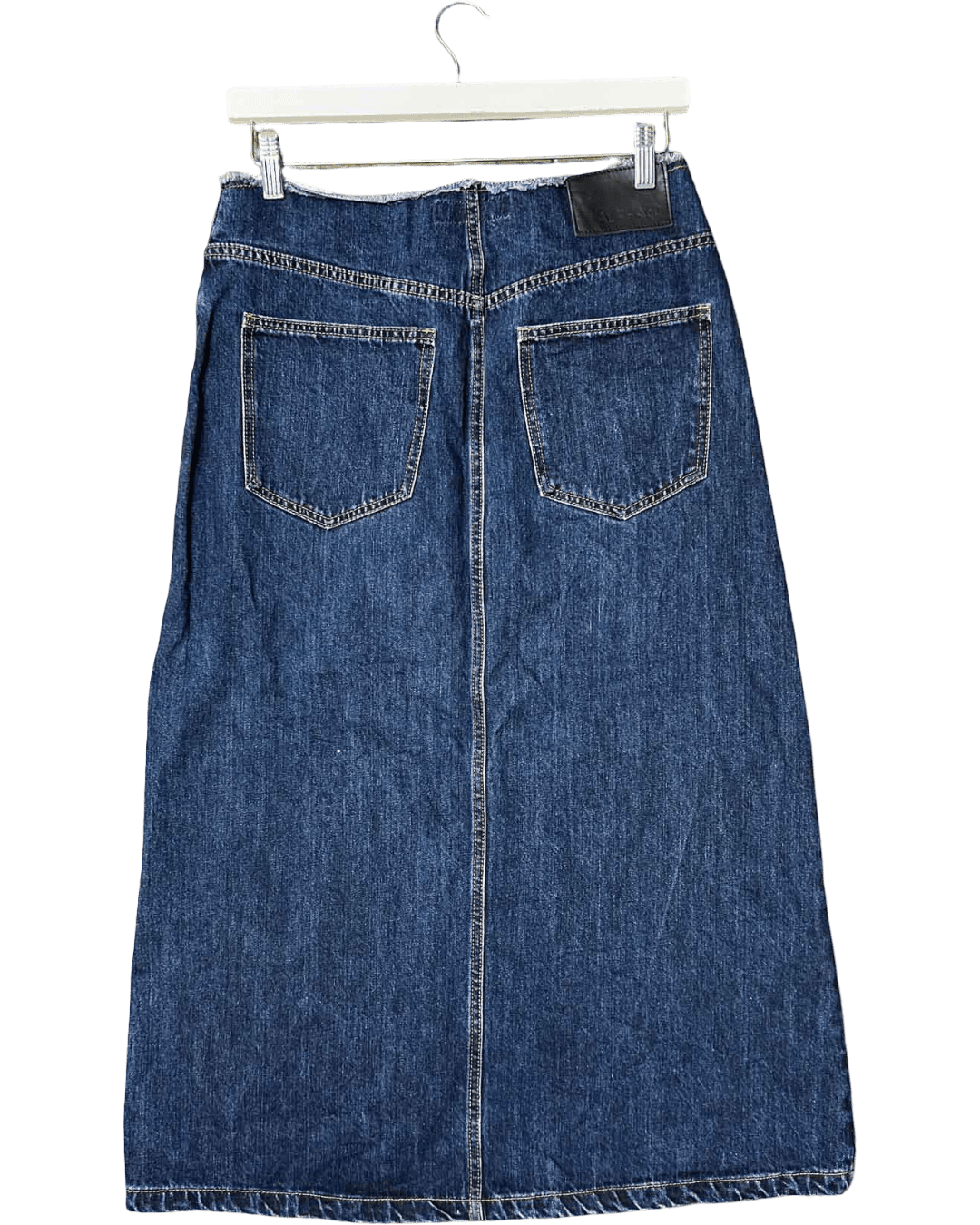 Size S | Alpha60 Raw Waist Denim Midi Skirt