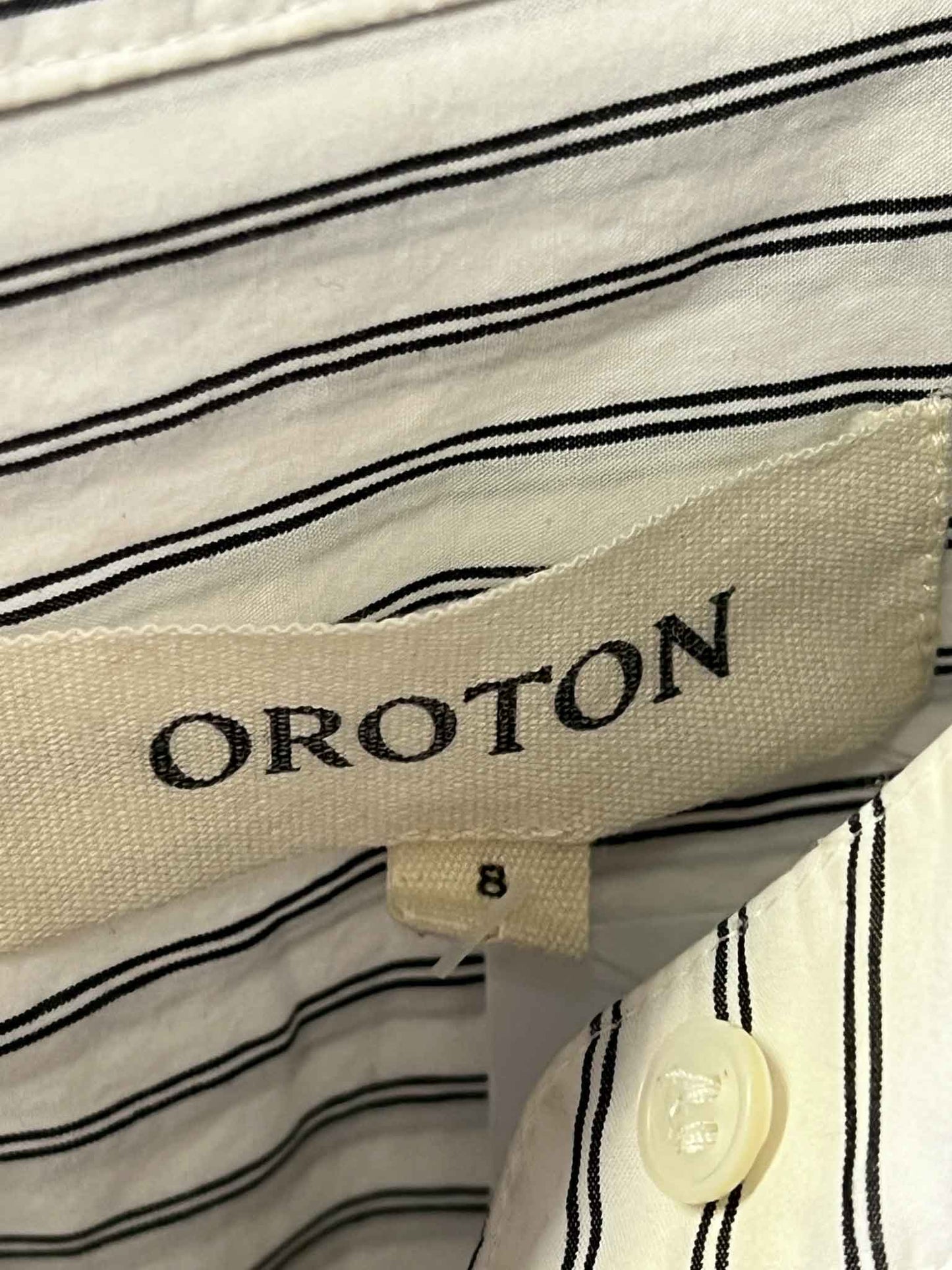 Size S | Oroton Collarless Striped Shirt