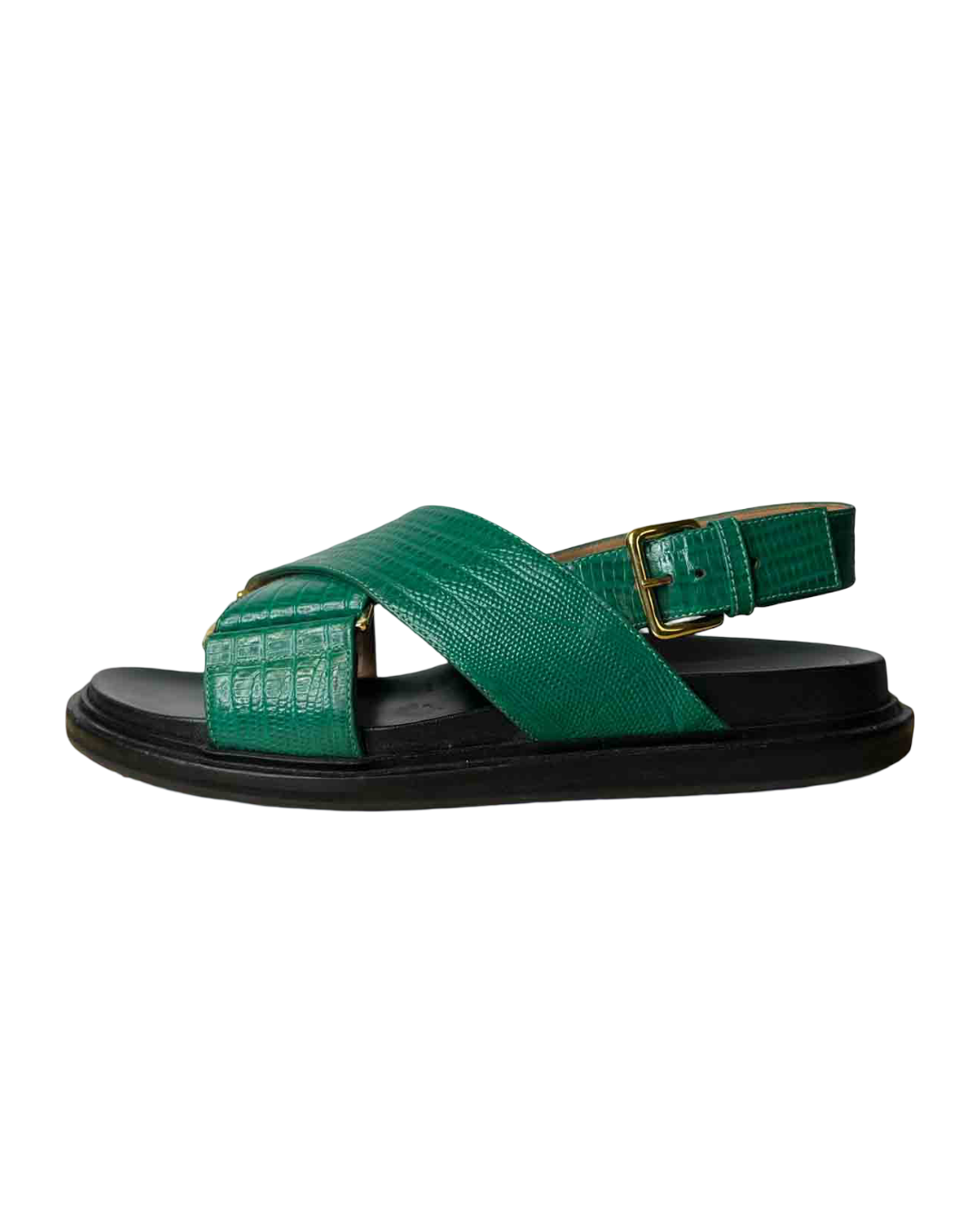 Size 40 | Marni Green Fussbett Croc-Effect Leather Sandals