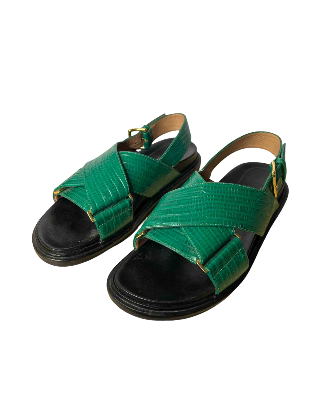 Size 40 | Marni Green Fussbett Croc-Effect Leather Sandals
