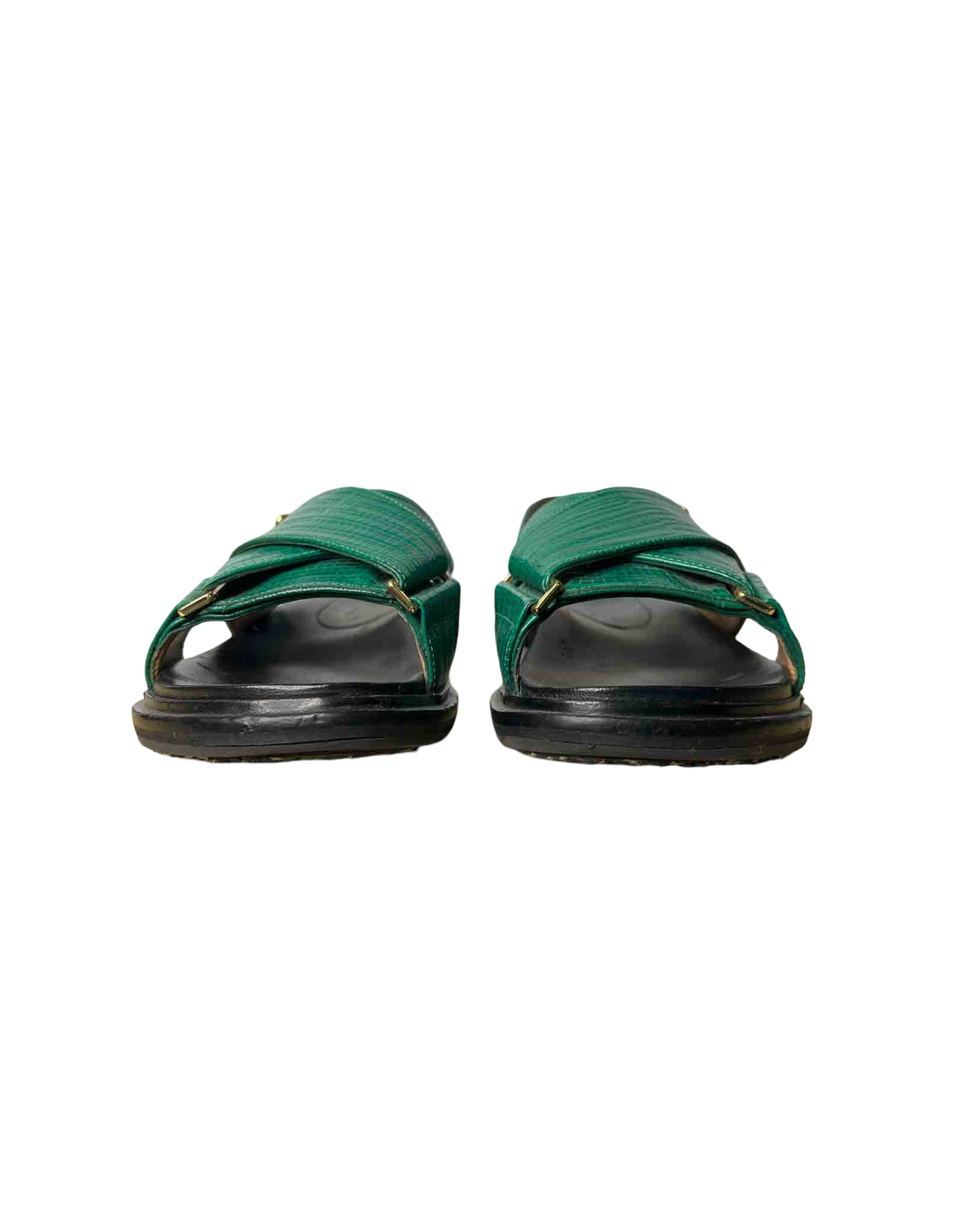 Size 40 | Marni Green Fussbett Croc-Effect Leather Sandals