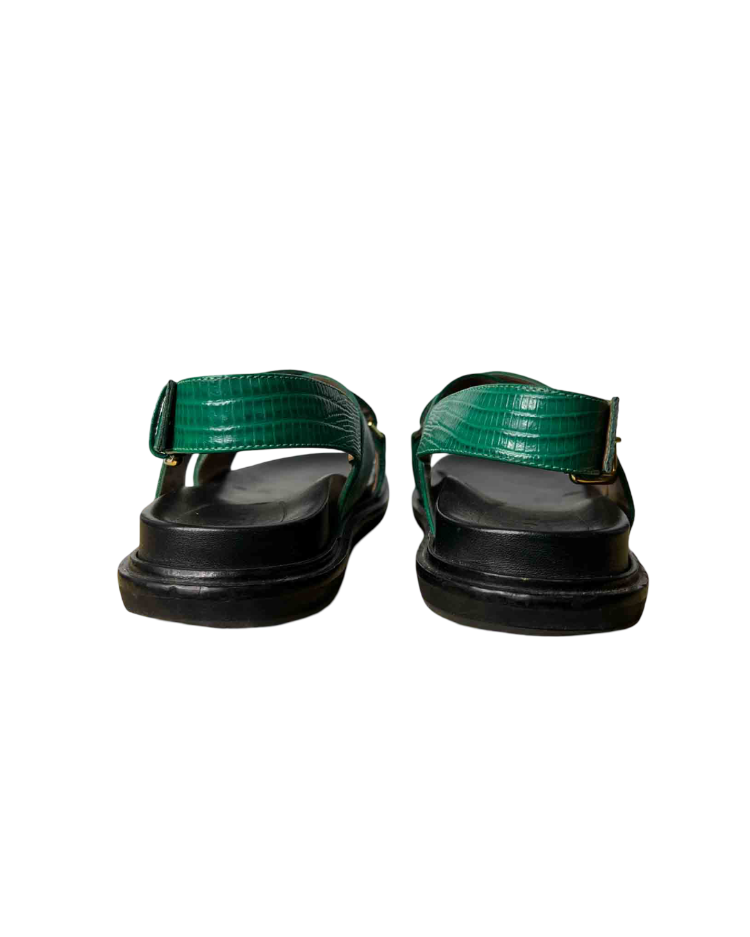 Size 40 | Marni Green Fussbett Croc-Effect Leather Sandals