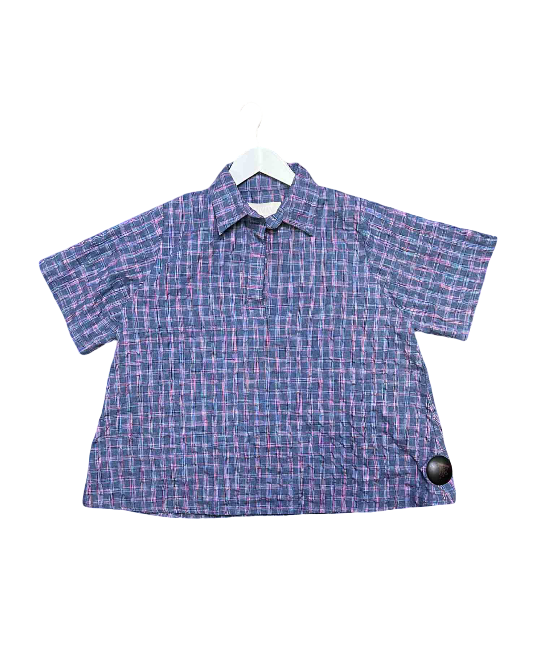 Size M | Kuwaii Blue and Pink Check Seersucker Shirt
