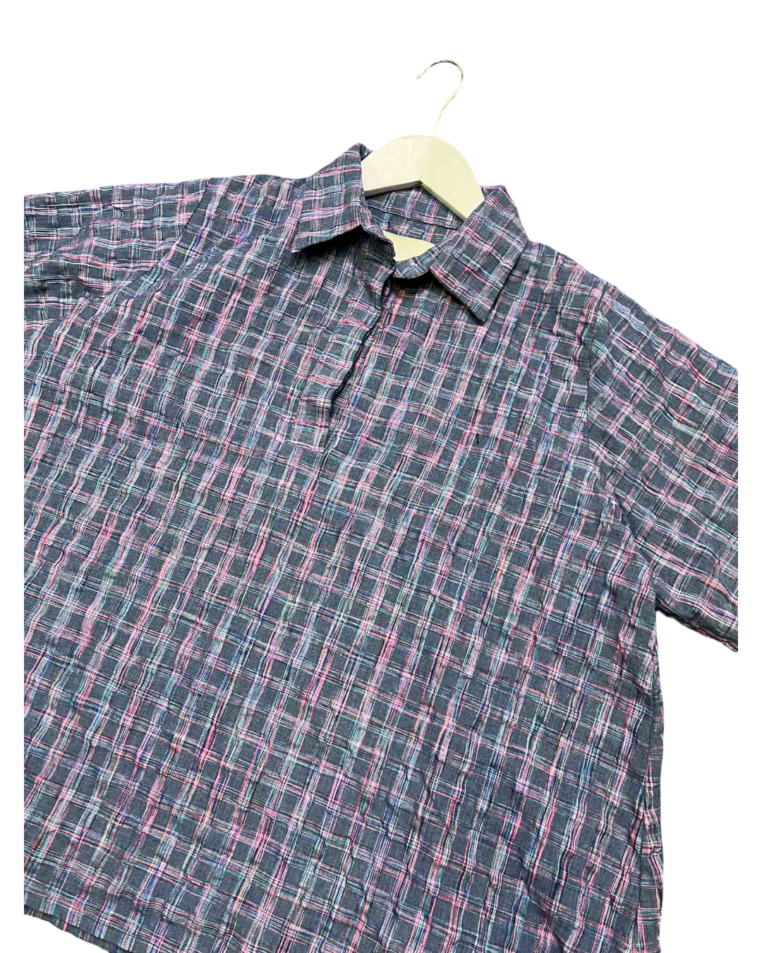 Size M | Kuwaii Blue and Pink Check Seersucker Shirt