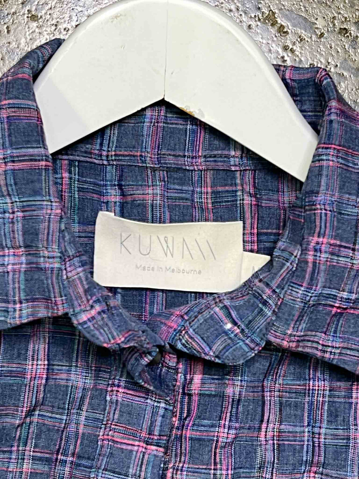 Size M | Kuwaii Blue and Pink Check Seersucker Shirt