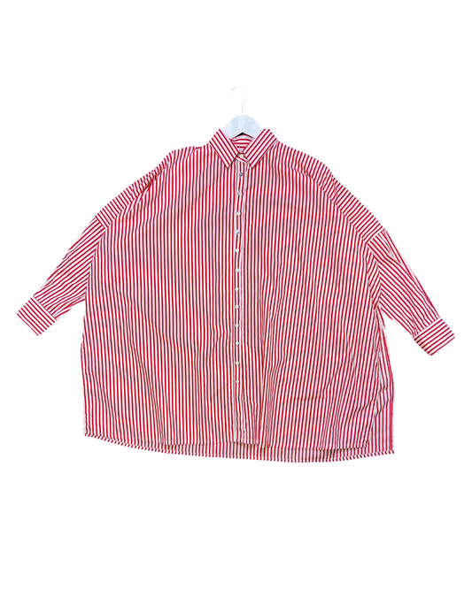 OSFM| Unikspace Red and White Striped Shirt Dress