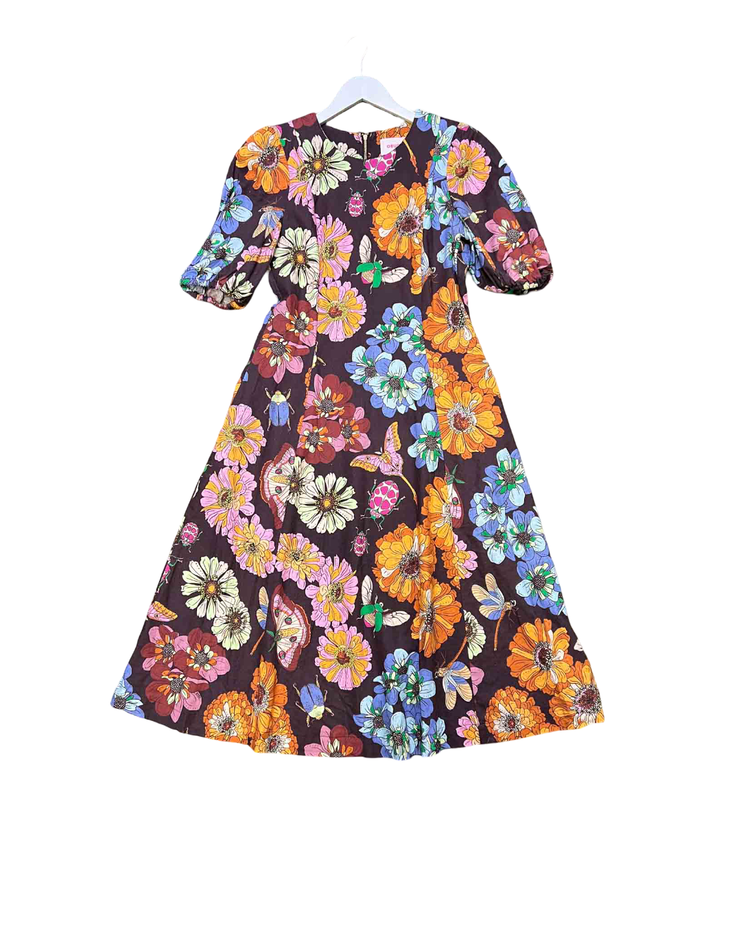 Size S | Obus Brown Floral Linen A-line Dress