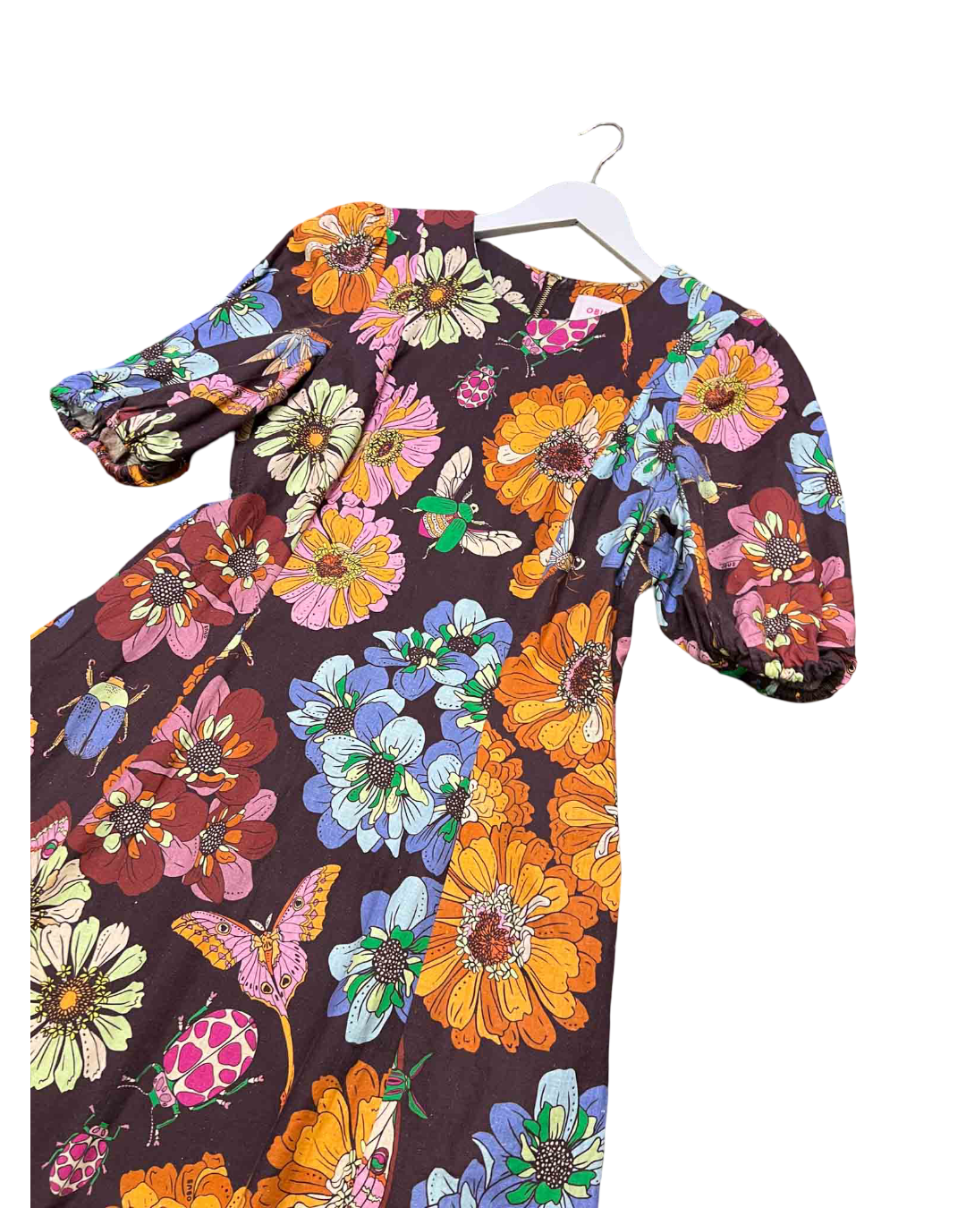 Size S | Obus Brown Floral Linen A-line Dress