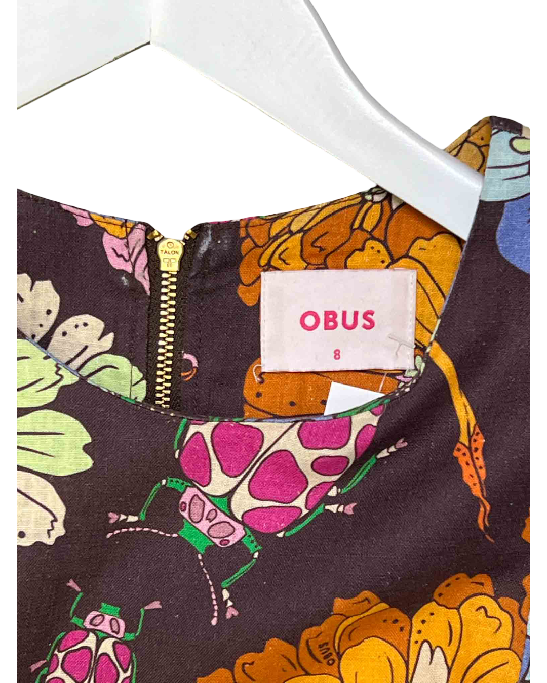 Size S | Obus Brown Floral Linen A-line Dress