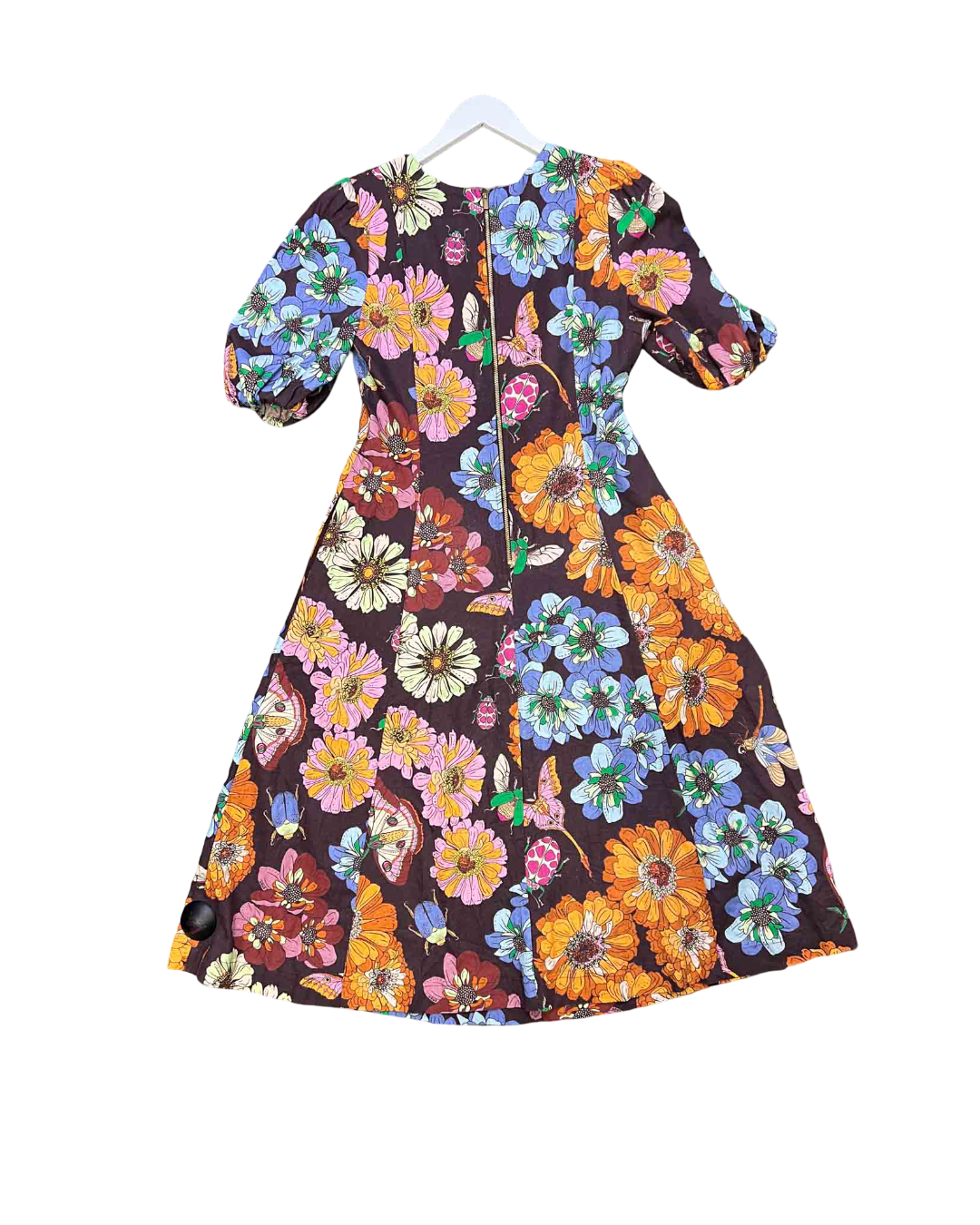 Size S | Obus Brown Floral Linen A-line Dress