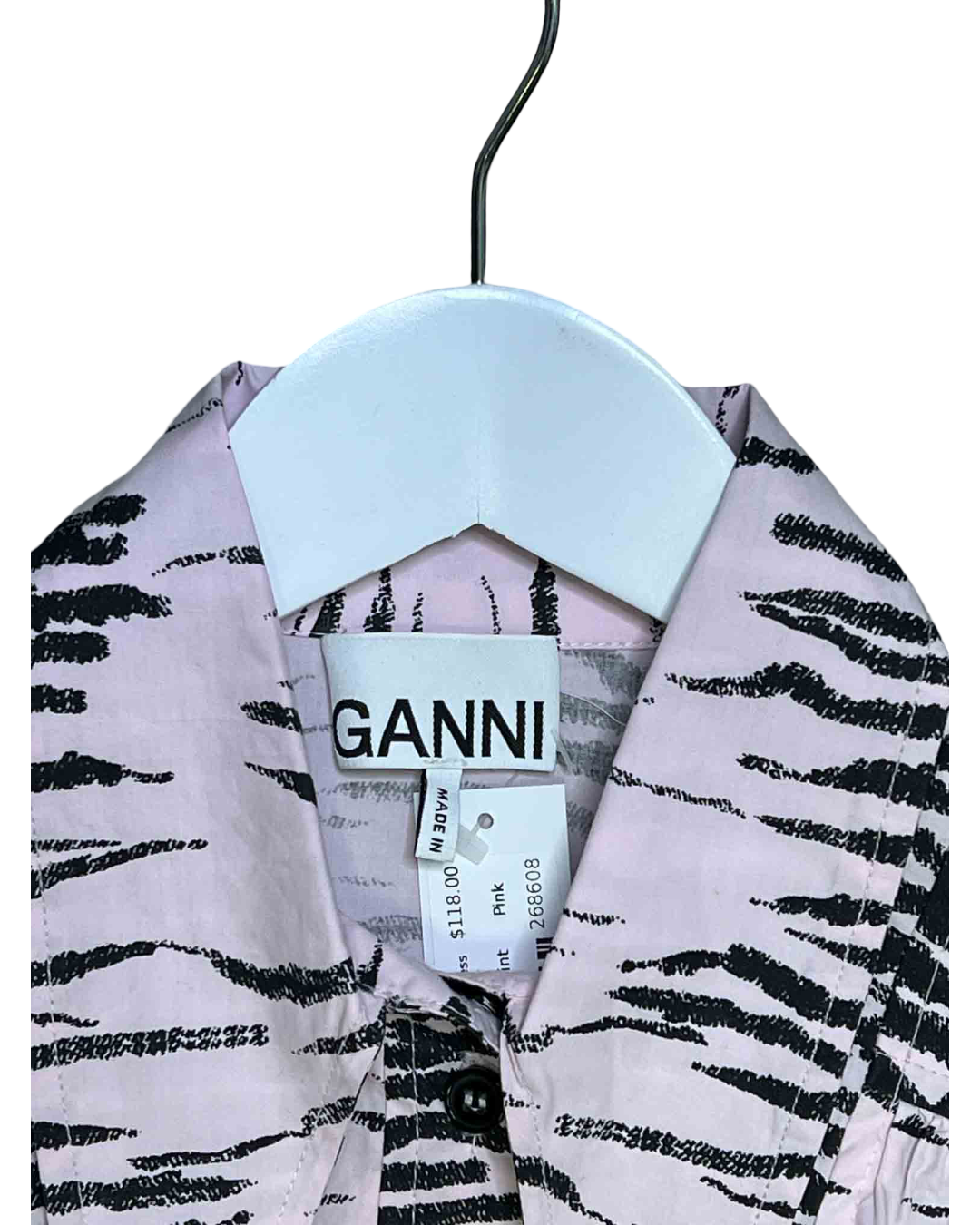 Size S | Ganni Pink Tiger Print Shirt Dress