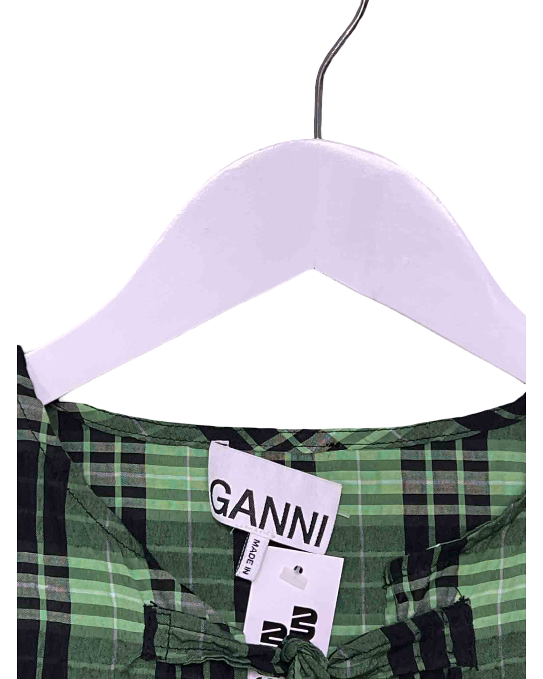 Size S | Ganni Seersucker Check Ribbon Mini Dress