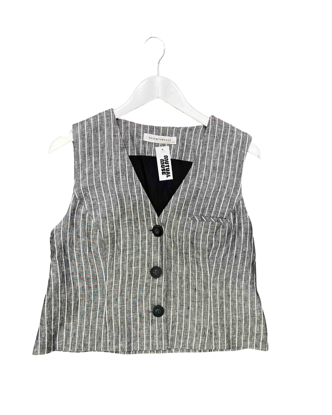 Size 14 | Skin & Threads Grey Pinstripe Linen Vest