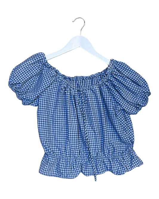 Size 12 (L) | FME Apparel Blue Linen Gingham Top