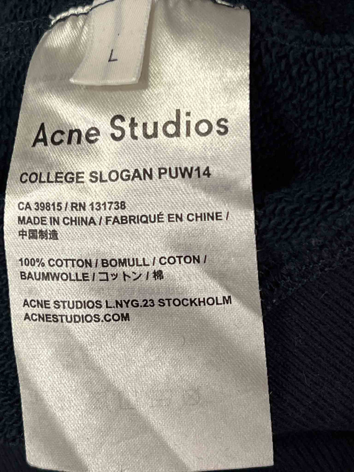 Size L | Acne Studios Navy 'Spectacular Sensation' Sweatshirt