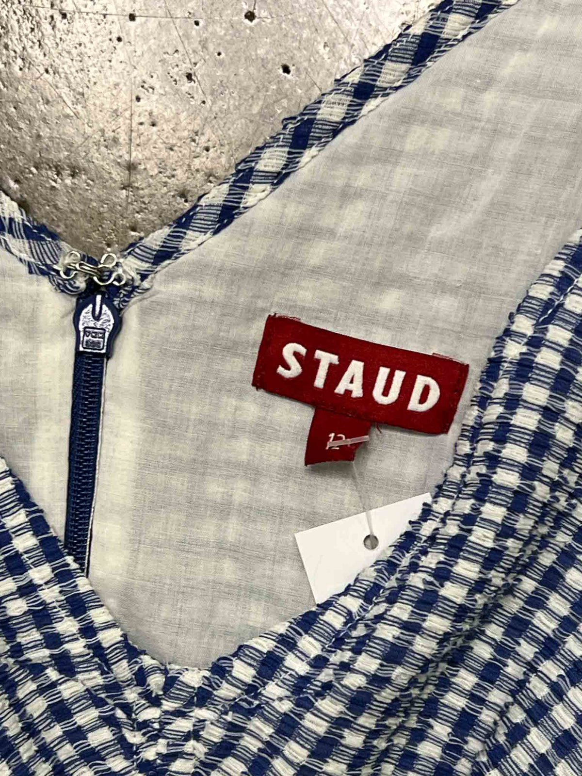 Size 12 | Staud Blue Gingham Seersucker Dress
