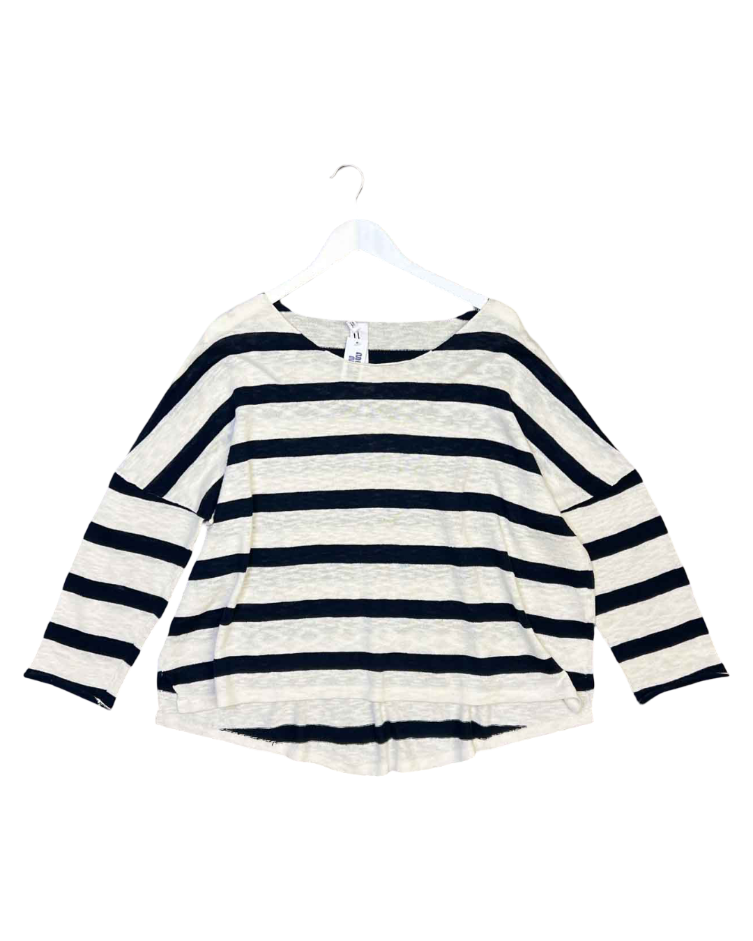Size S | MA Dainty White/Navy Cotton Knit Long-Sleeve Top