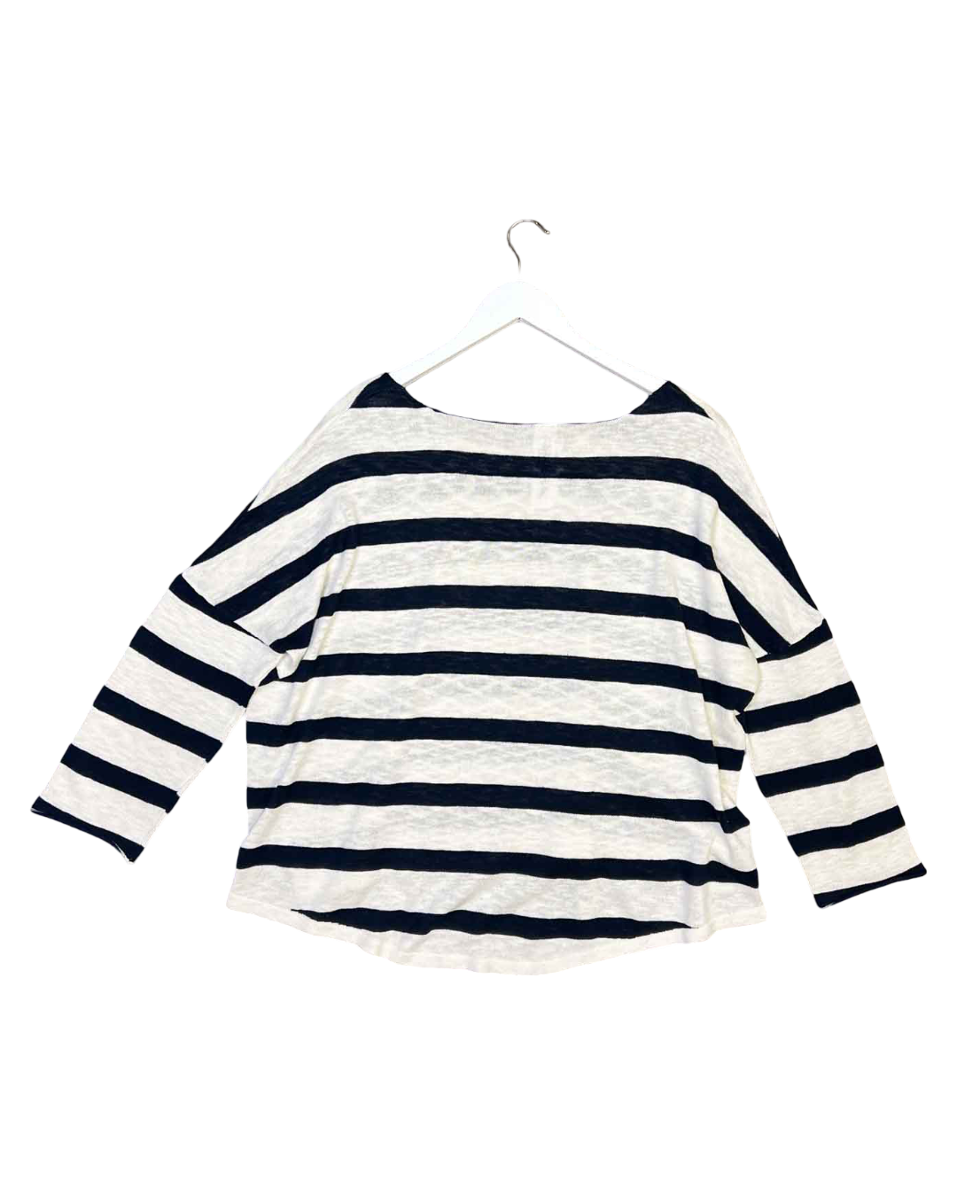Size S | MA Dainty White/Navy Cotton Knit Long-Sleeve Top