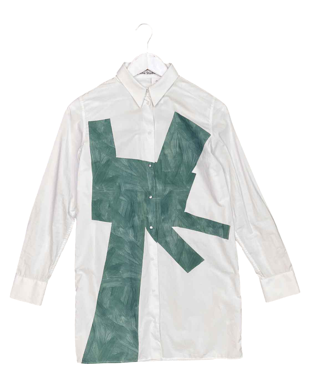 Size 34 (XS) | Acne Studios Cotton White/Green Longline Shirt