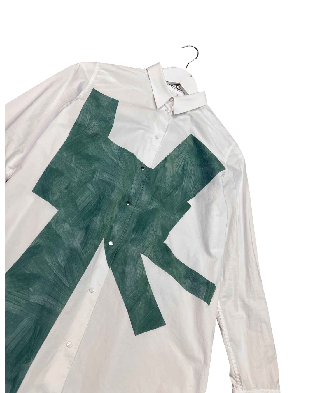 Size 34 (XS) | Acne Studios Cotton White/Green Longline Shirt
