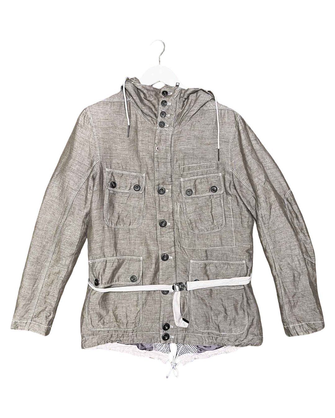 Size S | Diesel Grey Linen Cargo Hooded Jacket