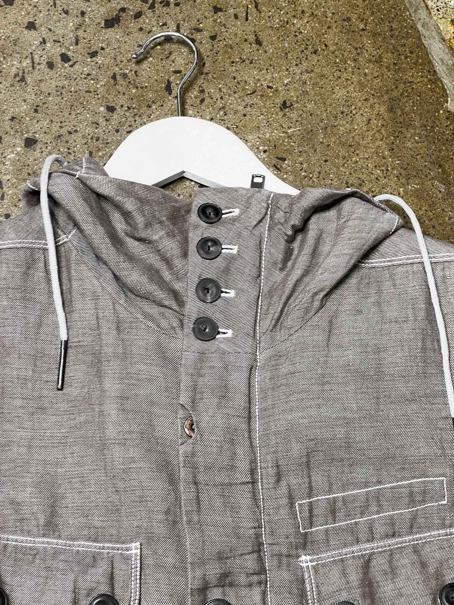Size S | Diesel Grey Linen Cargo Hooded Jacket